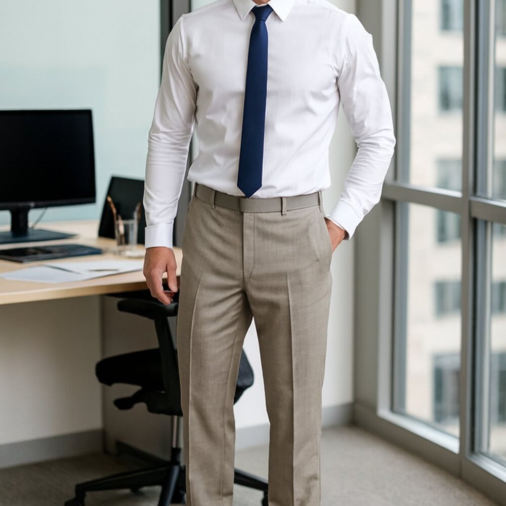 Savane Tailored 2U Flex Waist Men 34X32‎ Beige Polyester/Rayon Pants Work Travel